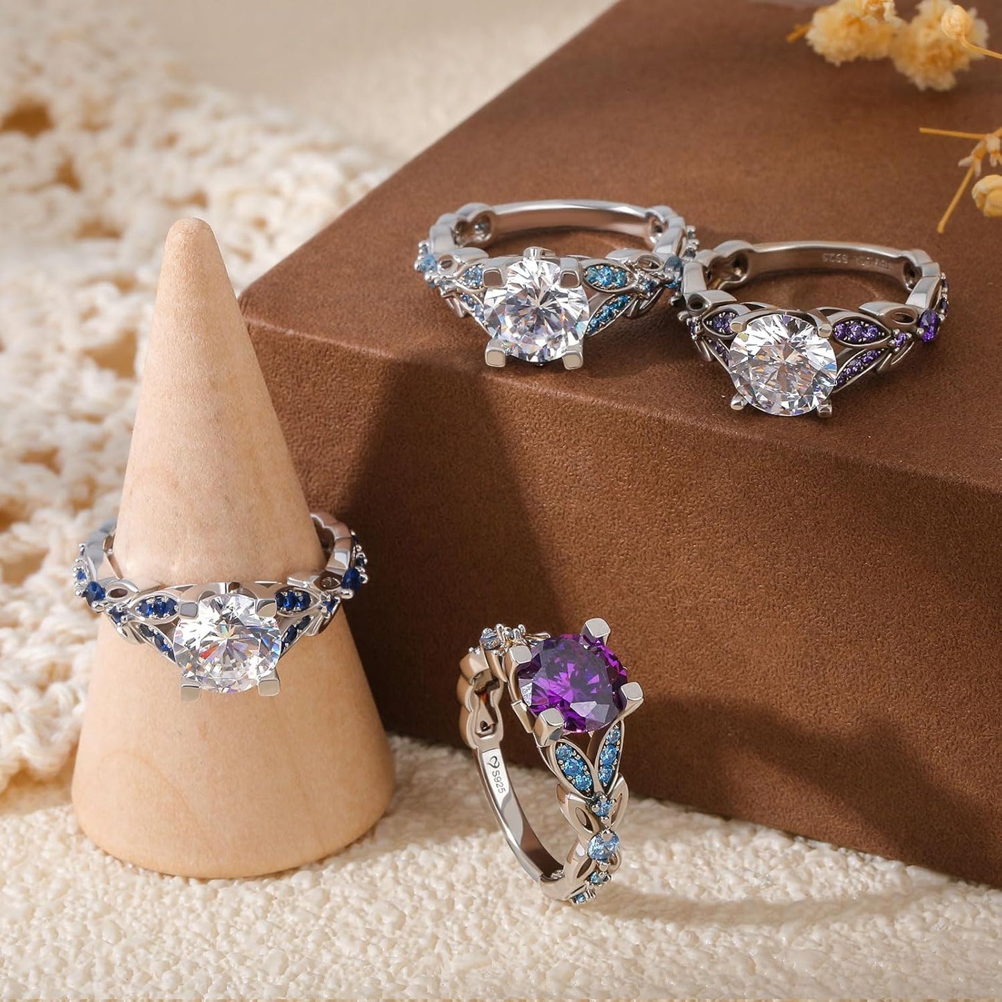 4.3 Carat Personalized Sterling Silver Butterfly Rings for Women Purple Amethyst Bridal round Cut Wedding Engagement Eternity Valentine'S Promise Ring Set