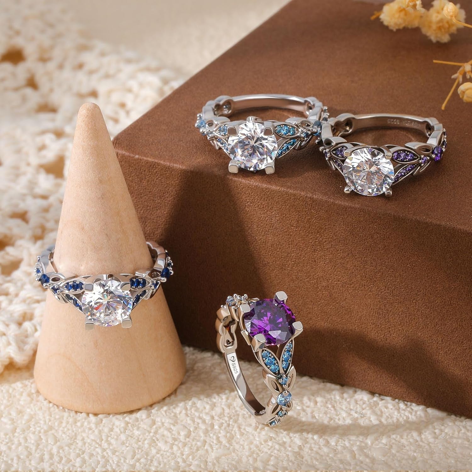 4.3 Carat Personalized Sterling Silver Butterfly Rings for Women Purple Amethyst Bridal round Cut Wedding Engagement Eternity Valentine'S Promise Ring Set