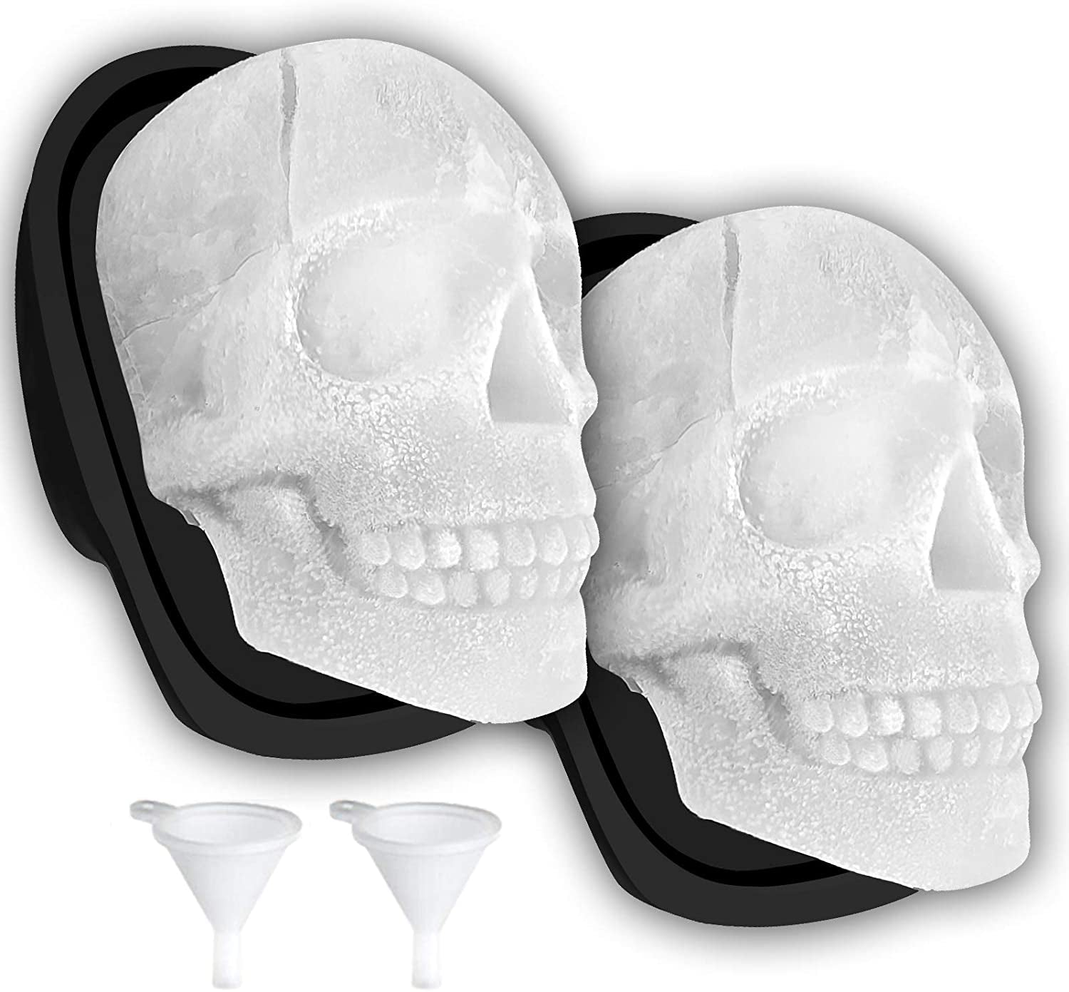 Extra Large 3D Skull Ice Cube Mold Silicone Ice Molds for Whiskey Skull Ice Cube Trays with Funnel for Big Mouth Cup Skull Ice Maker with Resin Chocolate Sugar Whiskey Ice Mold for Parties
