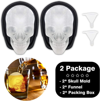 Extra Large 3D Skull Ice Cube Mold Silicone Ice Molds for Whiskey Skull Ice Cube Trays with Funnel for Big Mouth Cup Skull Ice Maker with Resin Chocolate Sugar Whiskey Ice Mold for Parties