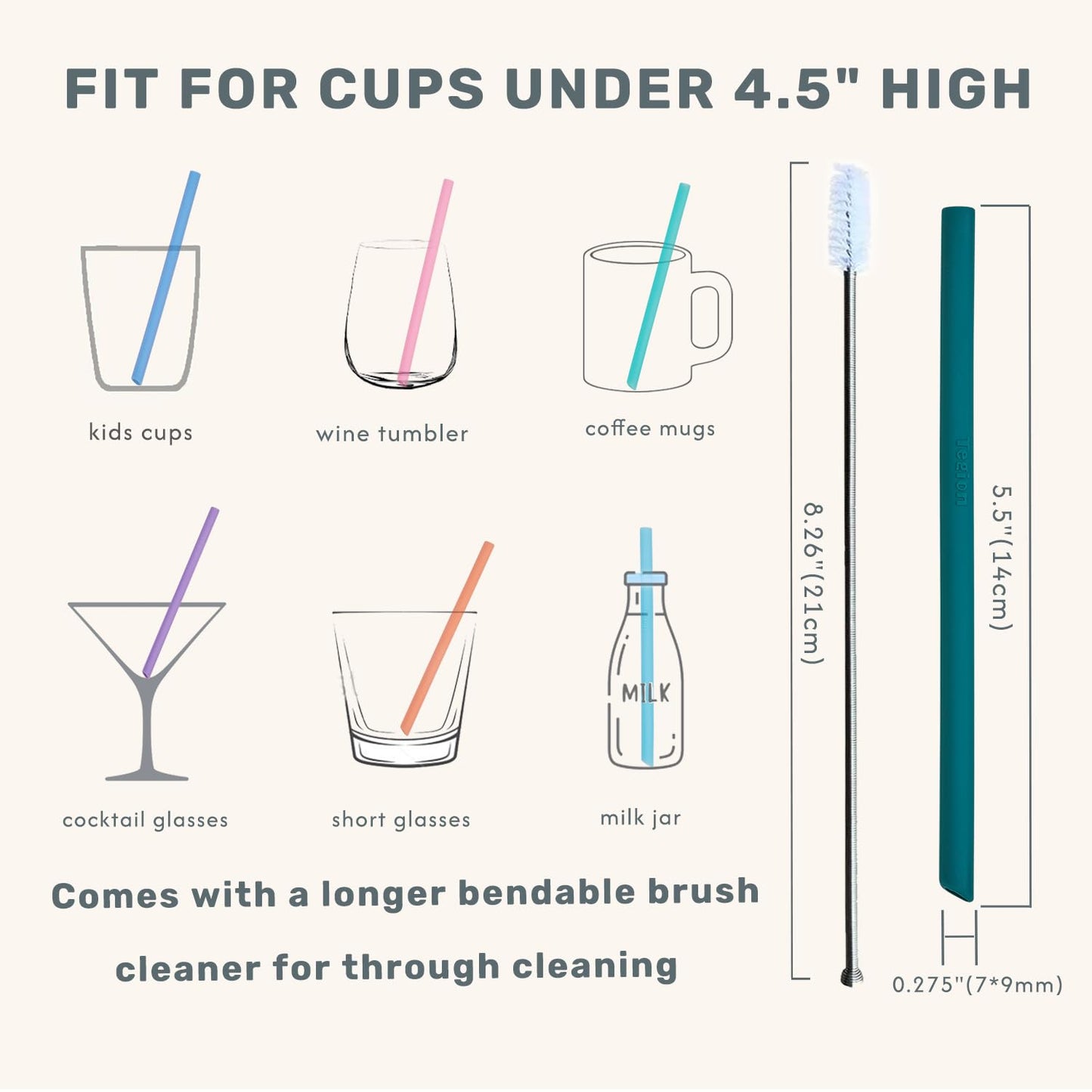 Mini Short Pinch Test Passed Small 5.5" Replacement Reusable Toddlers& Kids&Baby Silicone Small Straws for the First Years Take & Toss Spill Proof Straw Cup-Safe Fun for Baby Teething Chewing